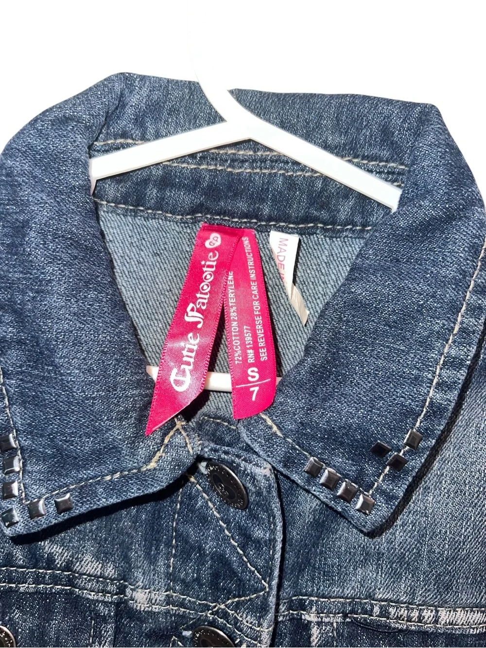 Cute & Sassy Girls Denim Vest Sugar Skull Embroidered Back Studded Collar Size 7